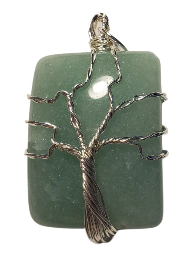 Tree of life wrapped retangle stone pendant