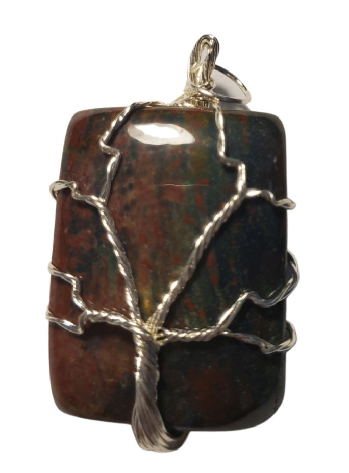 Tree of life wrapped retangle stone pendant