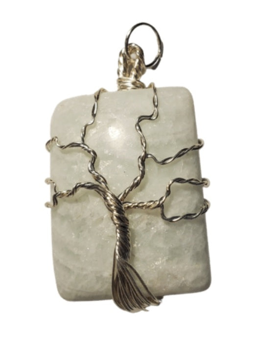 Tree of life wrapped retangle stone pendant