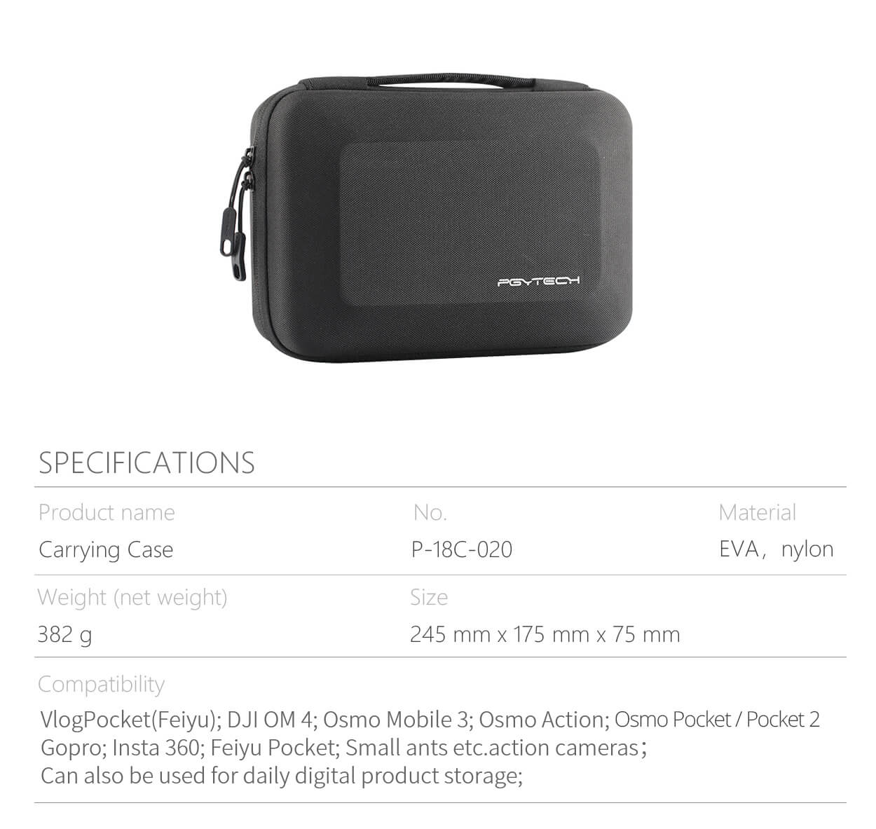 pgytech case Specifications 