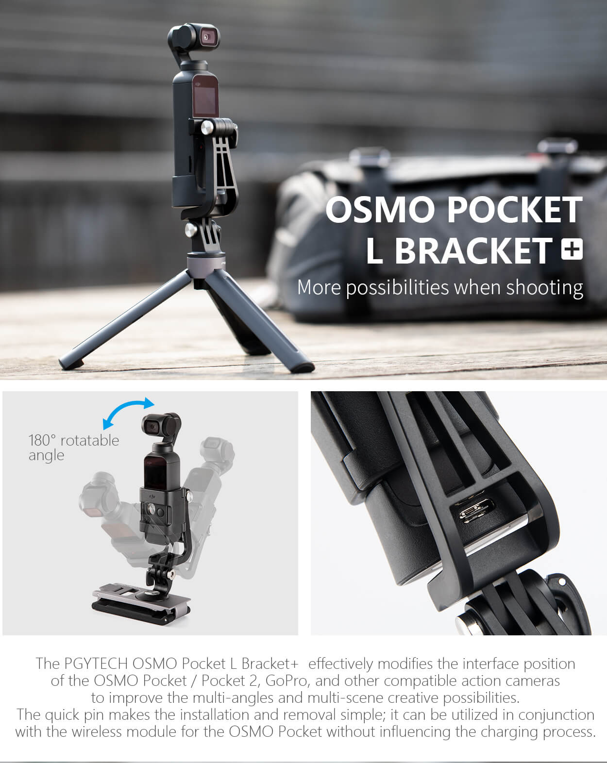 For DJI OSMO Pocket Extended Camera Mount Gimbal Tripod Bracket HolderAccesTGD 