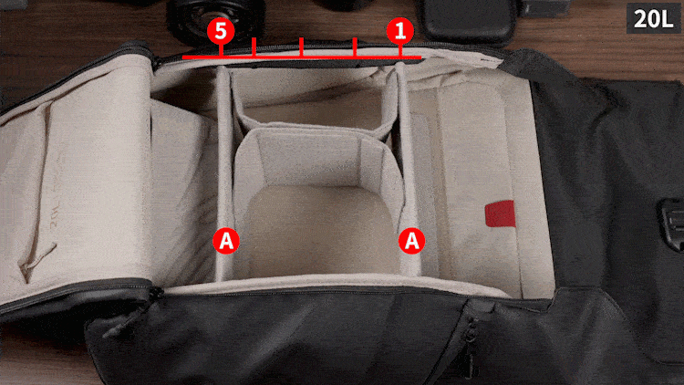 OneGo Air User Guide - Insert the two A partitions into the 1st and 5th holes