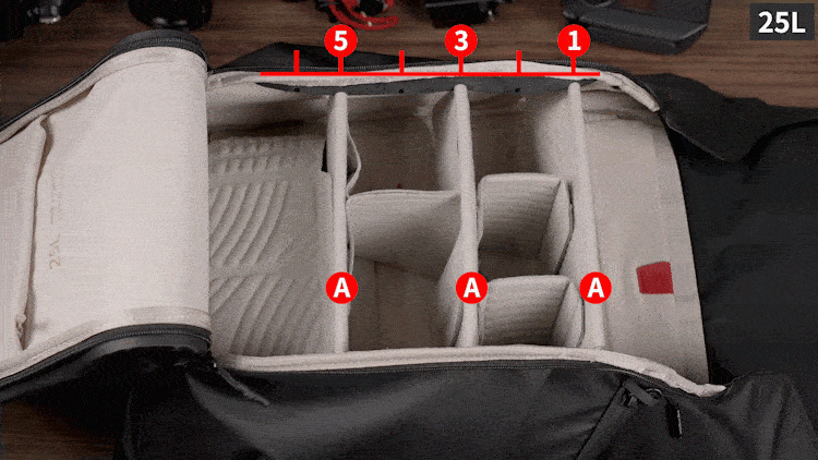 OneGo Air User Guide - Insert the three A partitions into the 1st, 3rd, and 5th holes