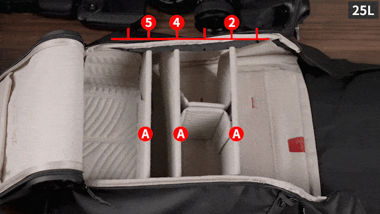OneGo Air User Guide - Insert the three A partitions into the 2nd, 4th, and 5th holes