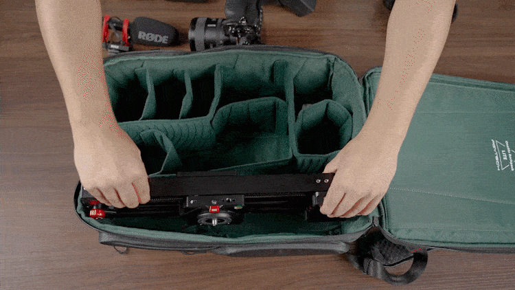 OneMo Lite User Guide - Longer equipment such as a camera slider can be placed vertically