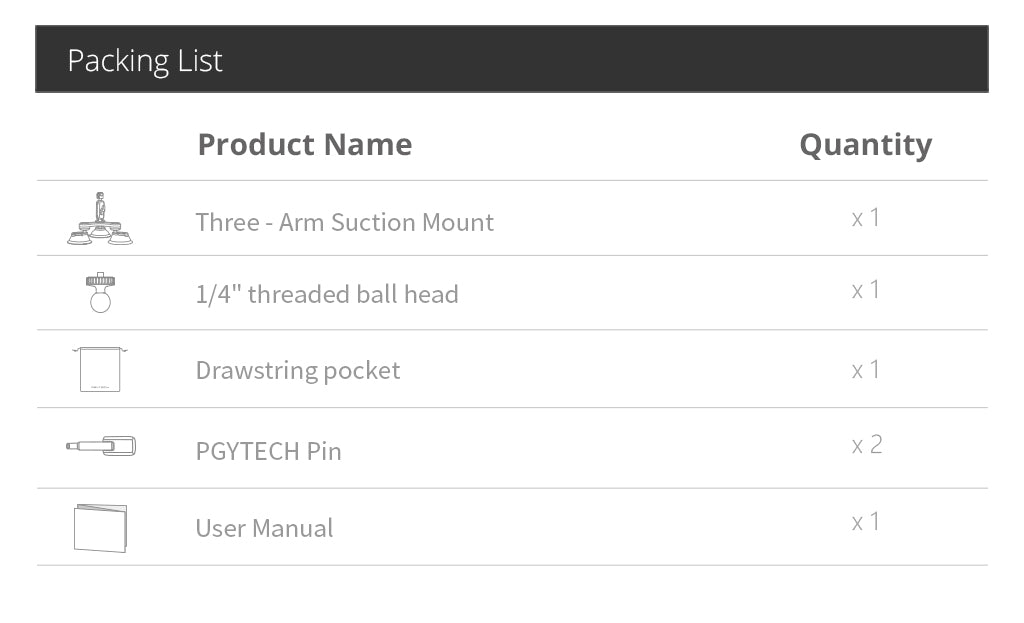 THREE-ARM SUCTION MOUNT packing list