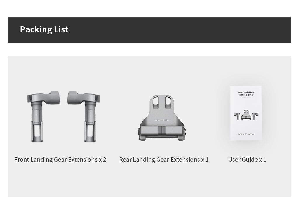 DJI MINI 3 Pro Etters Gear Extensions - Liste d'emballage