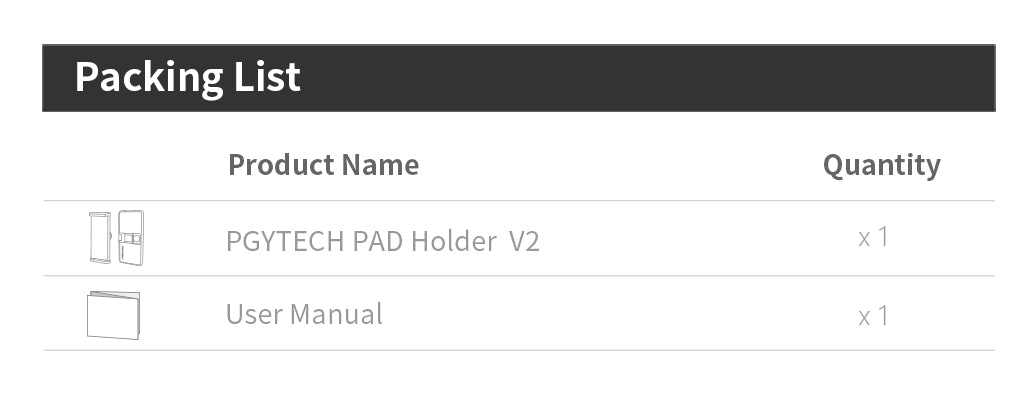 tablet holder packing list