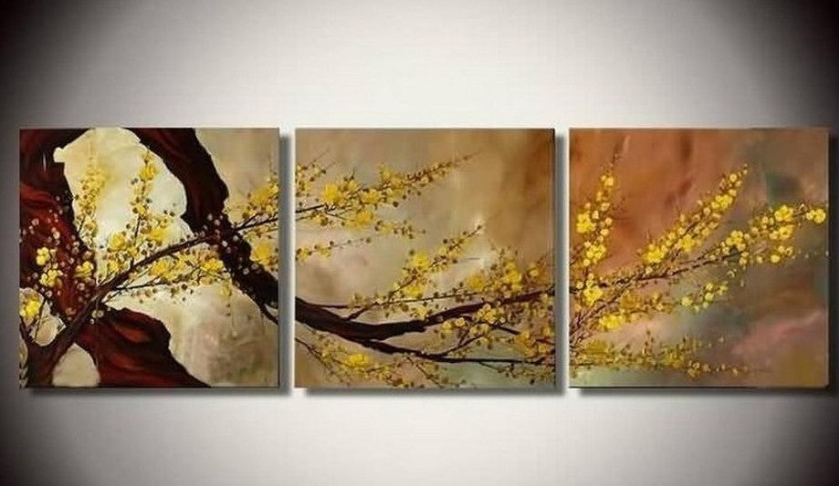 Abstract Art, Plum Tree in Full Bloom, Flower Art, Abstract Painting, Canvas Painting, Wall Art, 3 Piece Wall Art