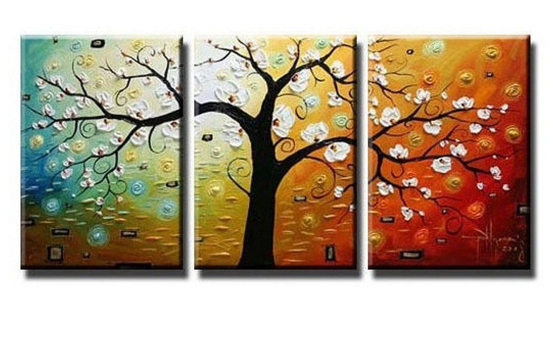 Abstract Art, Canvas Painting, Wall Art, Large Painting, 3 Piece Canvas Art, Tree of Life Painting