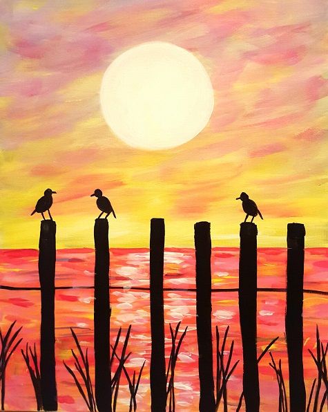 Easy Landscape Painting Ideas for Beginners, Easy Canvas Painting Ideas, Simple DIY Paintings for Beginners, Sunset Bird Painting, Easy Acrylic Paintings