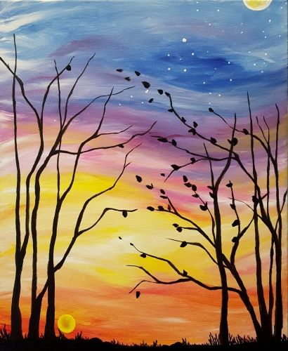 Easy Landscape Painting Ideas for Beginners, Easy Canvas Painting Ideas, Simple DIY Paintings for Beginners, Forest Sunset Painting, Easy Acrylic Paintings