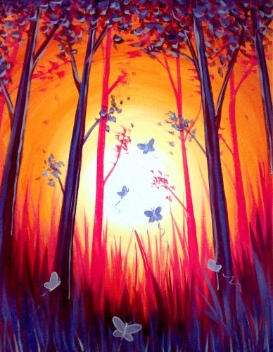 Easy Landscape Painting Ideas for Beginners, Easy Canvas Painting Ideas, Simple DIY Paintings for Beginners, Forest Night Painting, Easy Acrylic Paintings