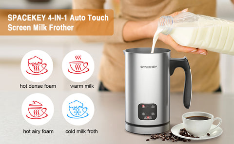 Milk Frother Electric, Coffee Frother, Warm and Cold Milk Foamer, 4 IN 1  Automatic Milk Warmer Stainless Steel with Touch Screen, for Coffee, Latte