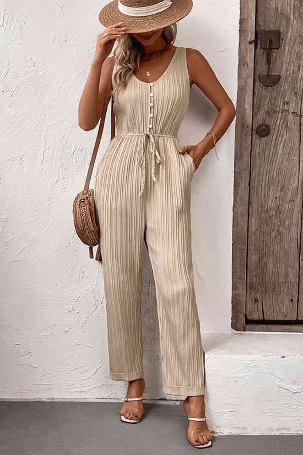 Textured Sleeveless Jumpsuit