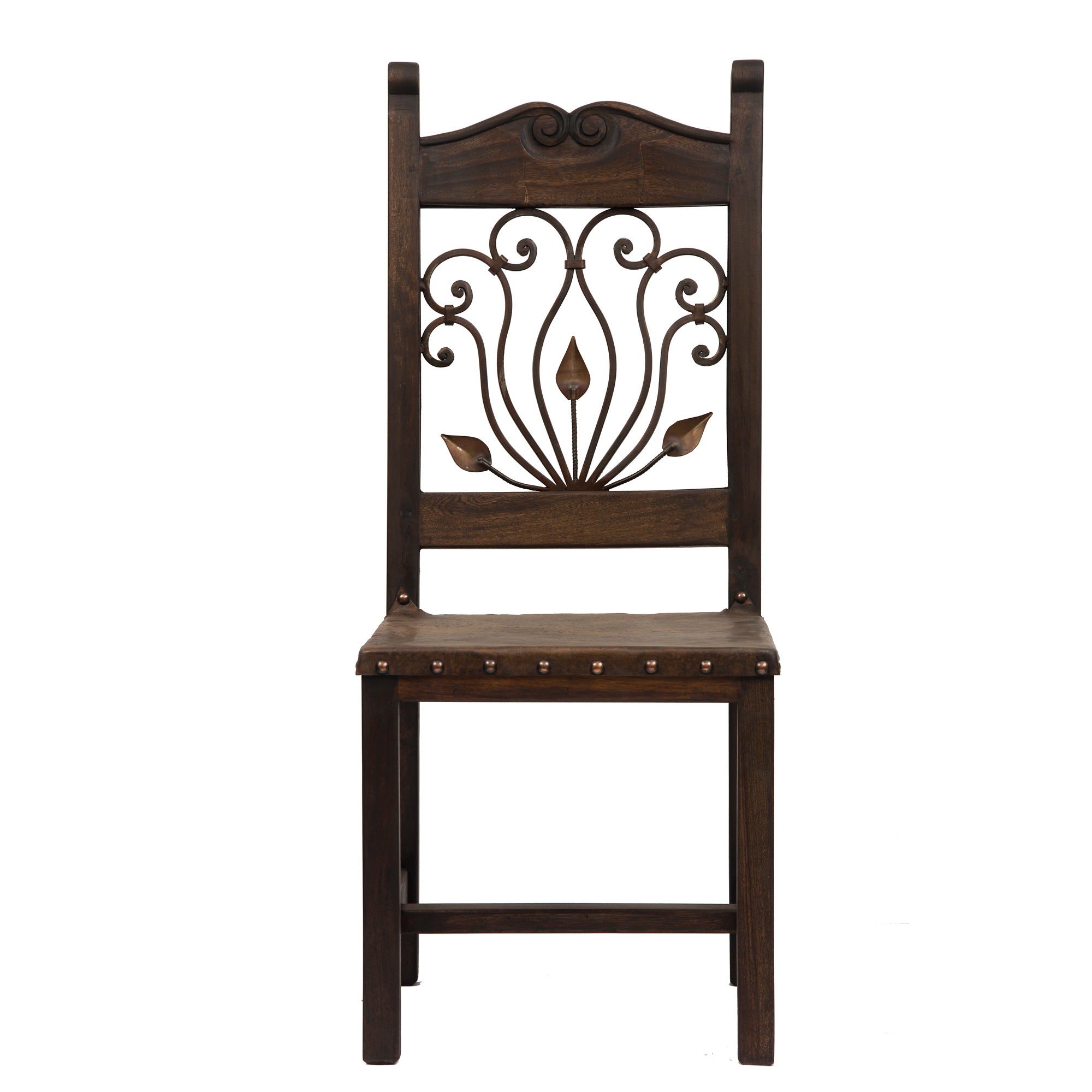 Barn Wood & Leather Side Chair with Wrought Iron Back (Set of 2) - FWC 0002