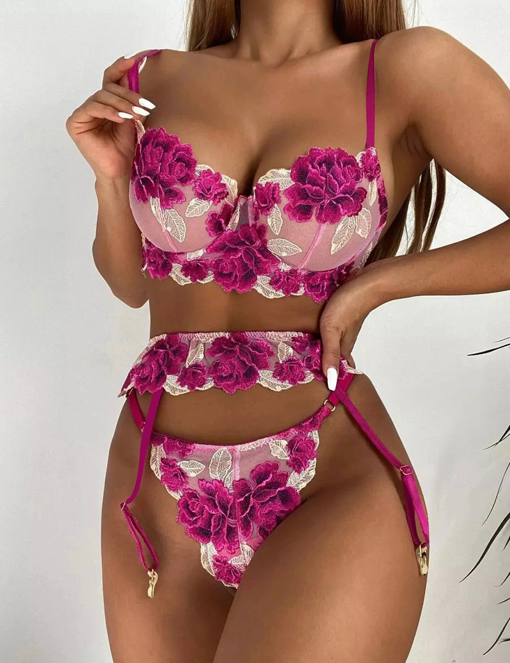 Rosy Floral Lingerie Set