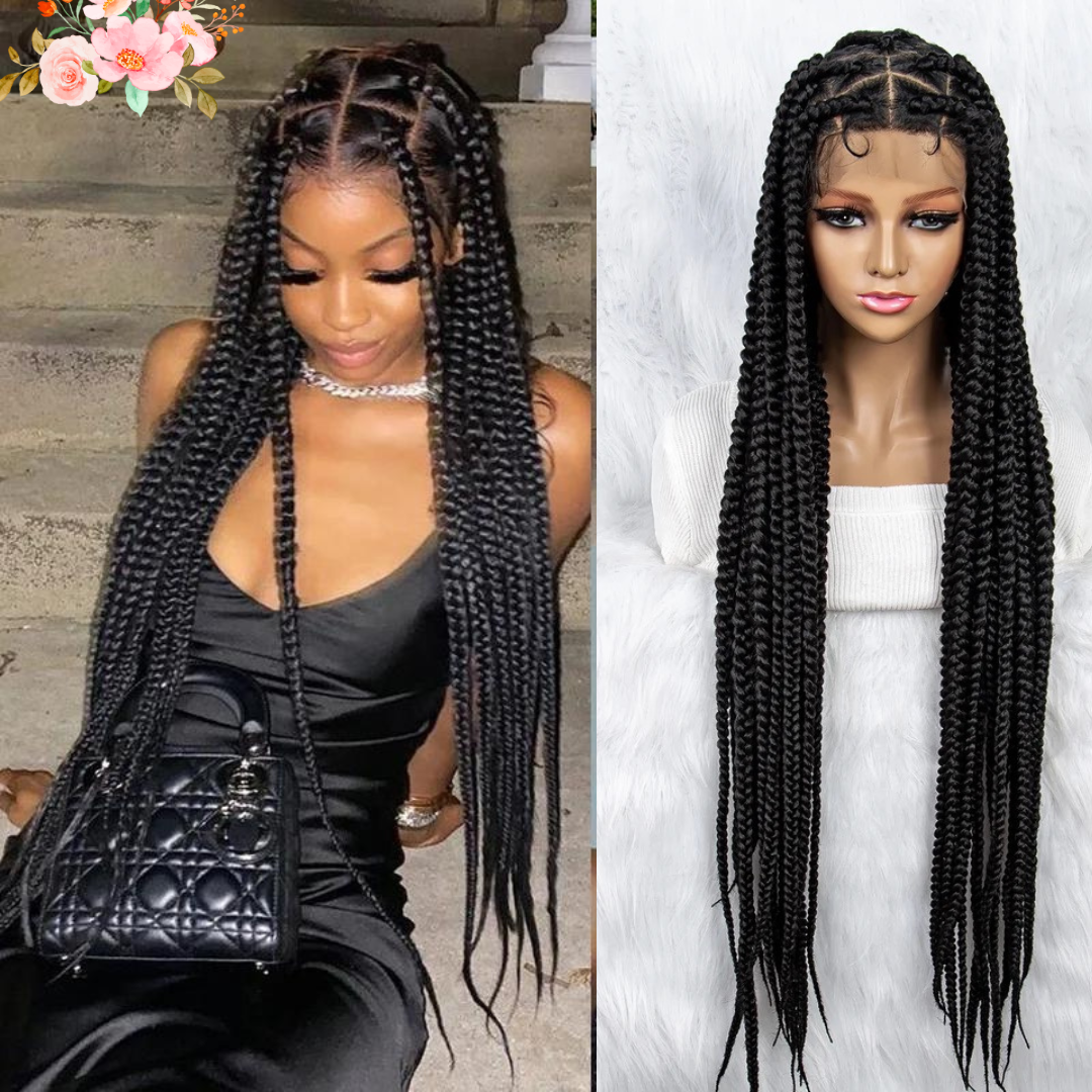 Jumbo Knotless Box Braids for Black Women Synthetic Lace Front Large Braided Wig