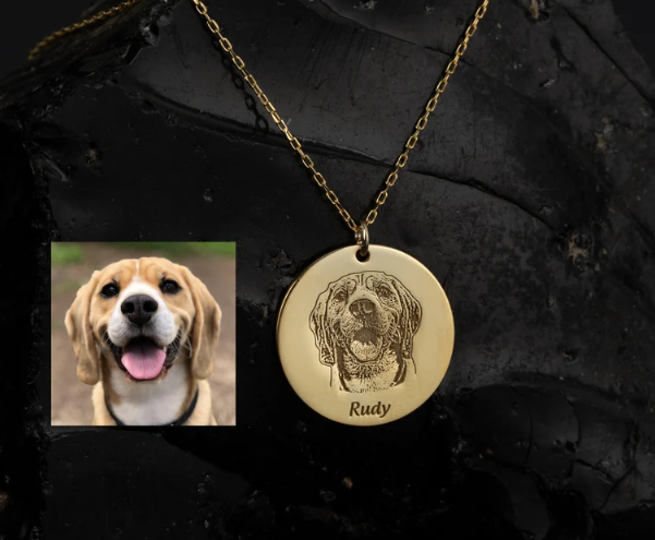 Sterling Silver Pet Memorial Necklace - Engraved Dog Portrait Pendant