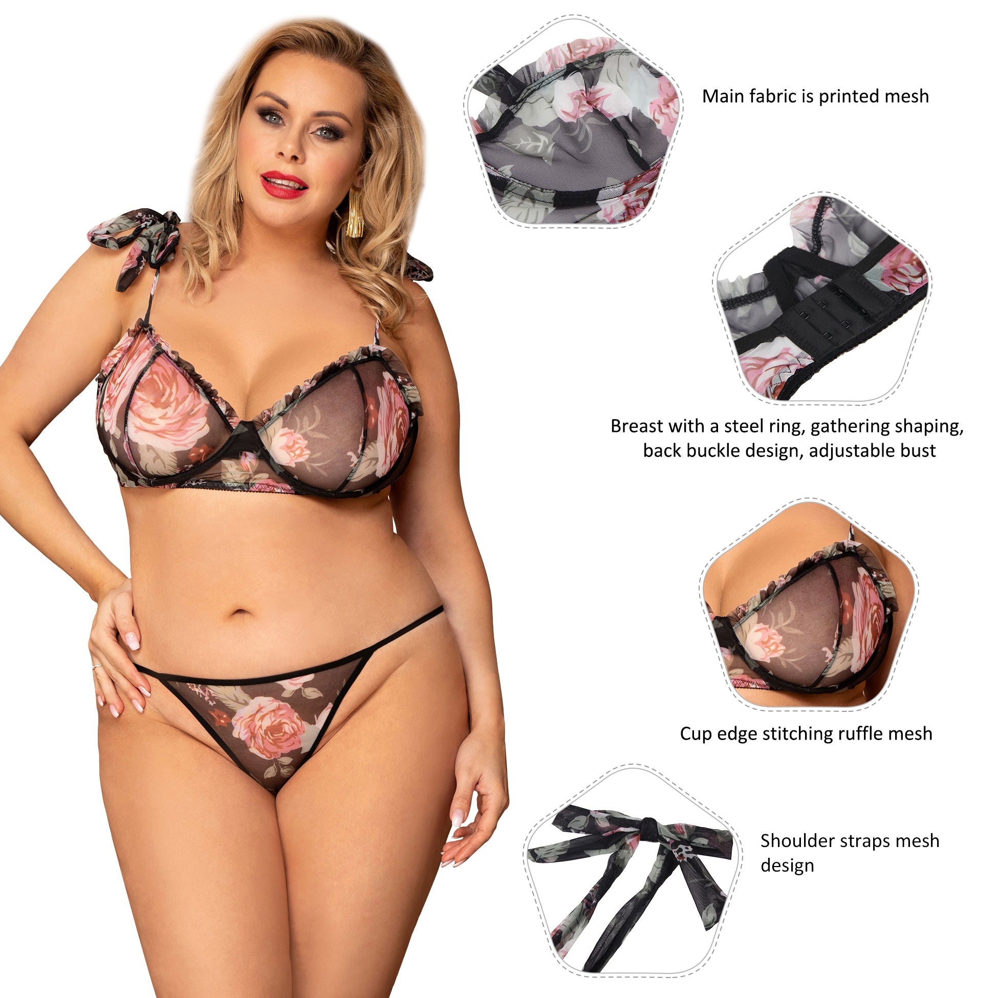 Rosy Lace Bra With Underwire Lingerie Set