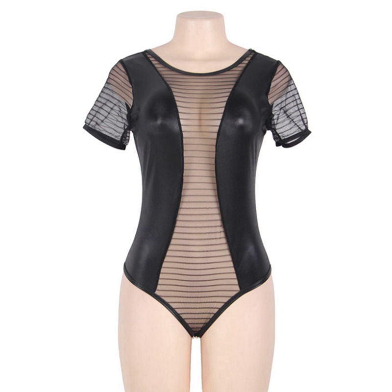 Plus Revelation in Fit Spandex Spandex Leather Teddy Lingerie