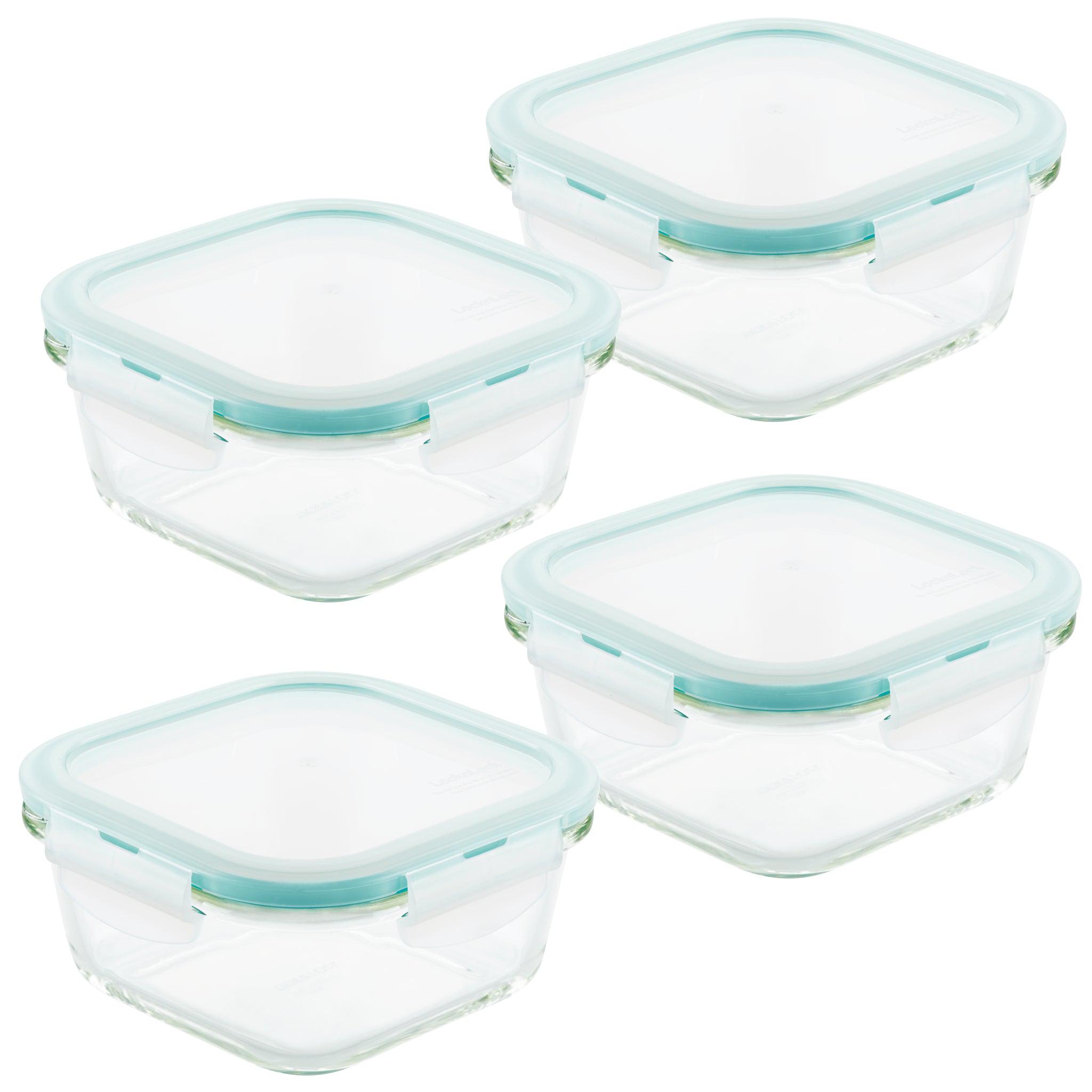 Airtight-Leakproof Borosilicate Glass 4-Piece 17-Oz. Square Container Set