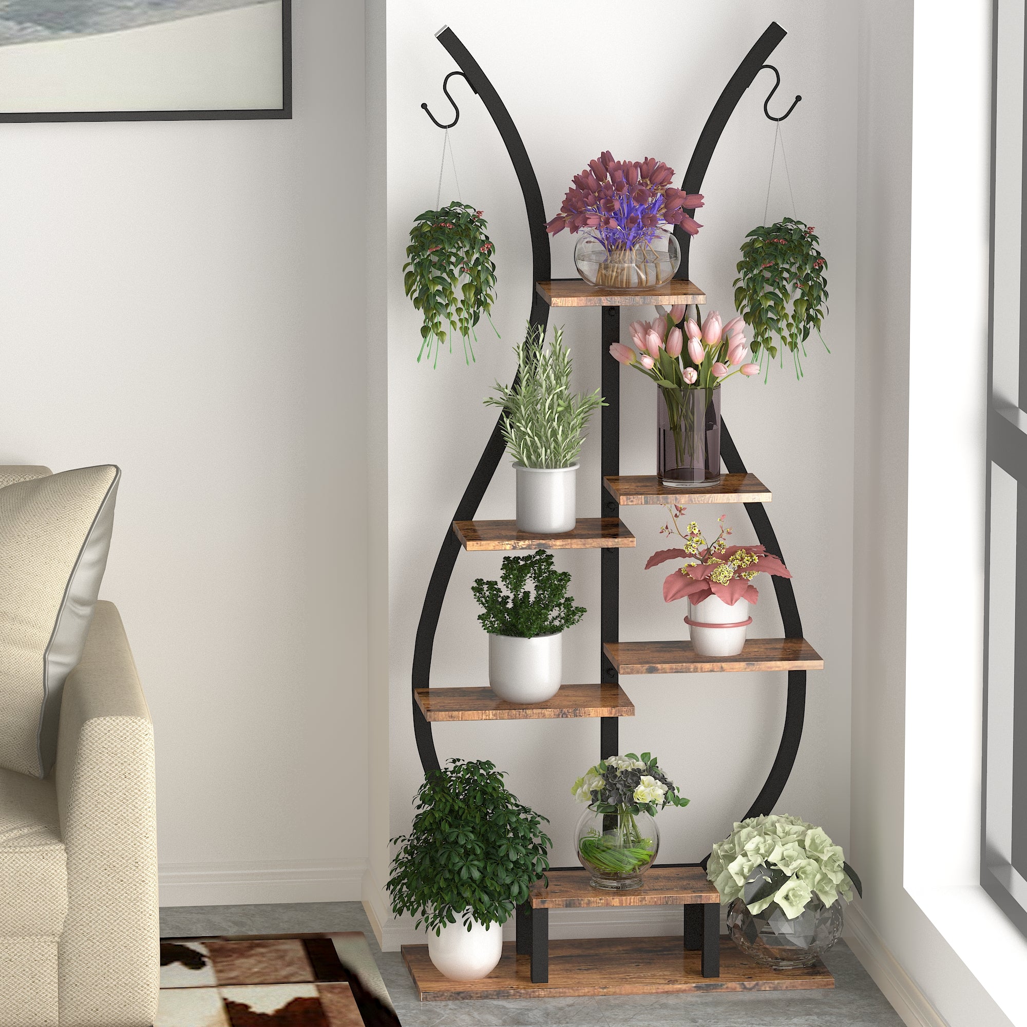 GDLF Plant Stand Indoor Tall Plant Shelf Metal Tiered Hanging Shelf, 59