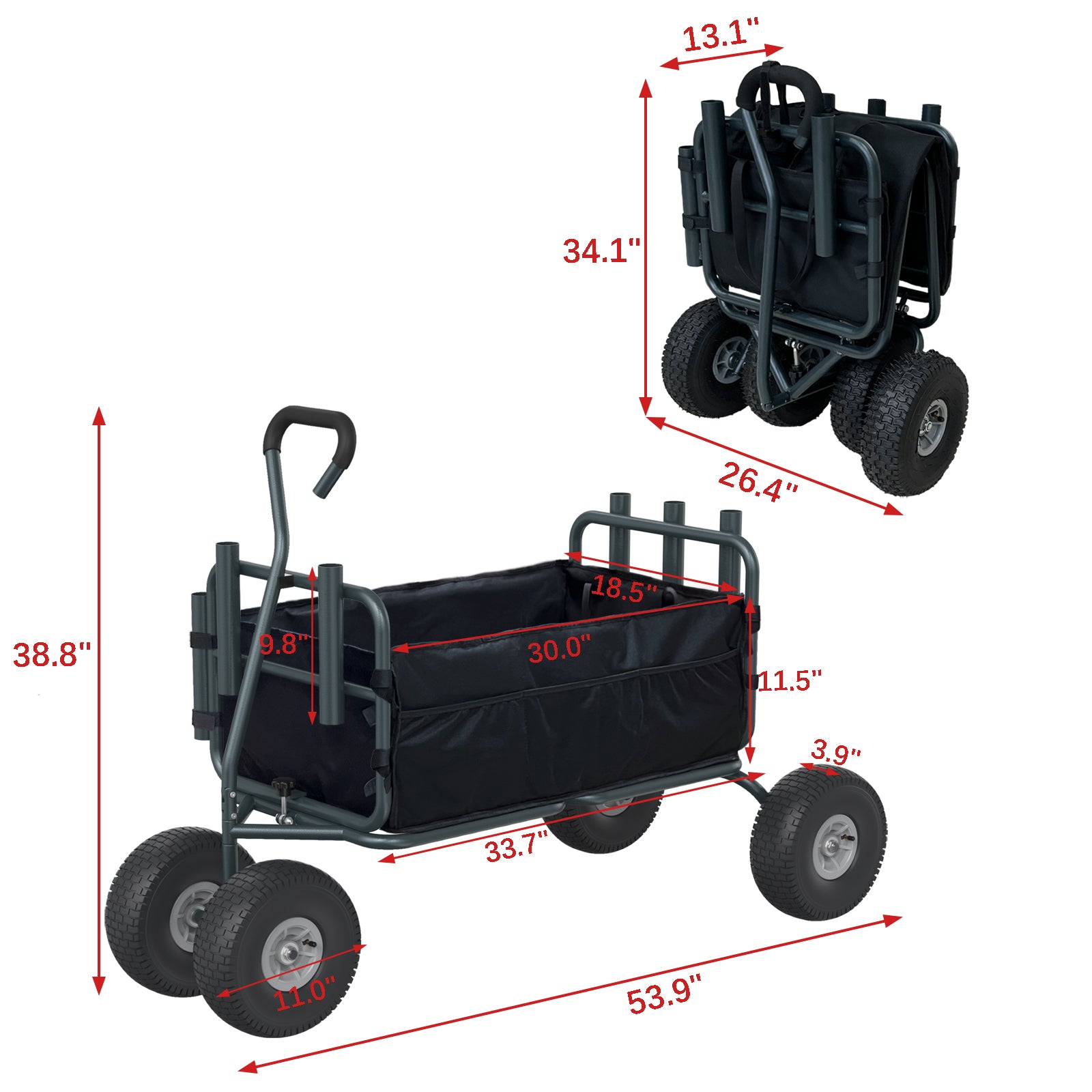 GDLF Fishing Cart  Heavy Duty Foldable Collapsible Wagon  Rod Holders 550 Pound Capacity 53.9