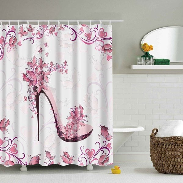 Pink High Heels Shoes Shower Curtain