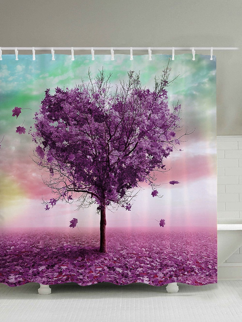 Purple Heart Shaped Tree Shower Curtain