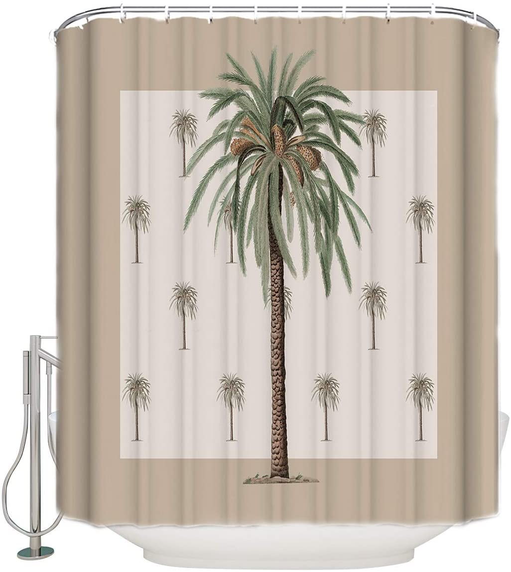 Beige Summer Big Palm Tree Shower Curtain