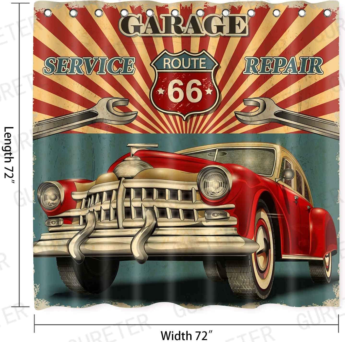 Garage Route 66 Vintage Style Antique Car Shower Curtain