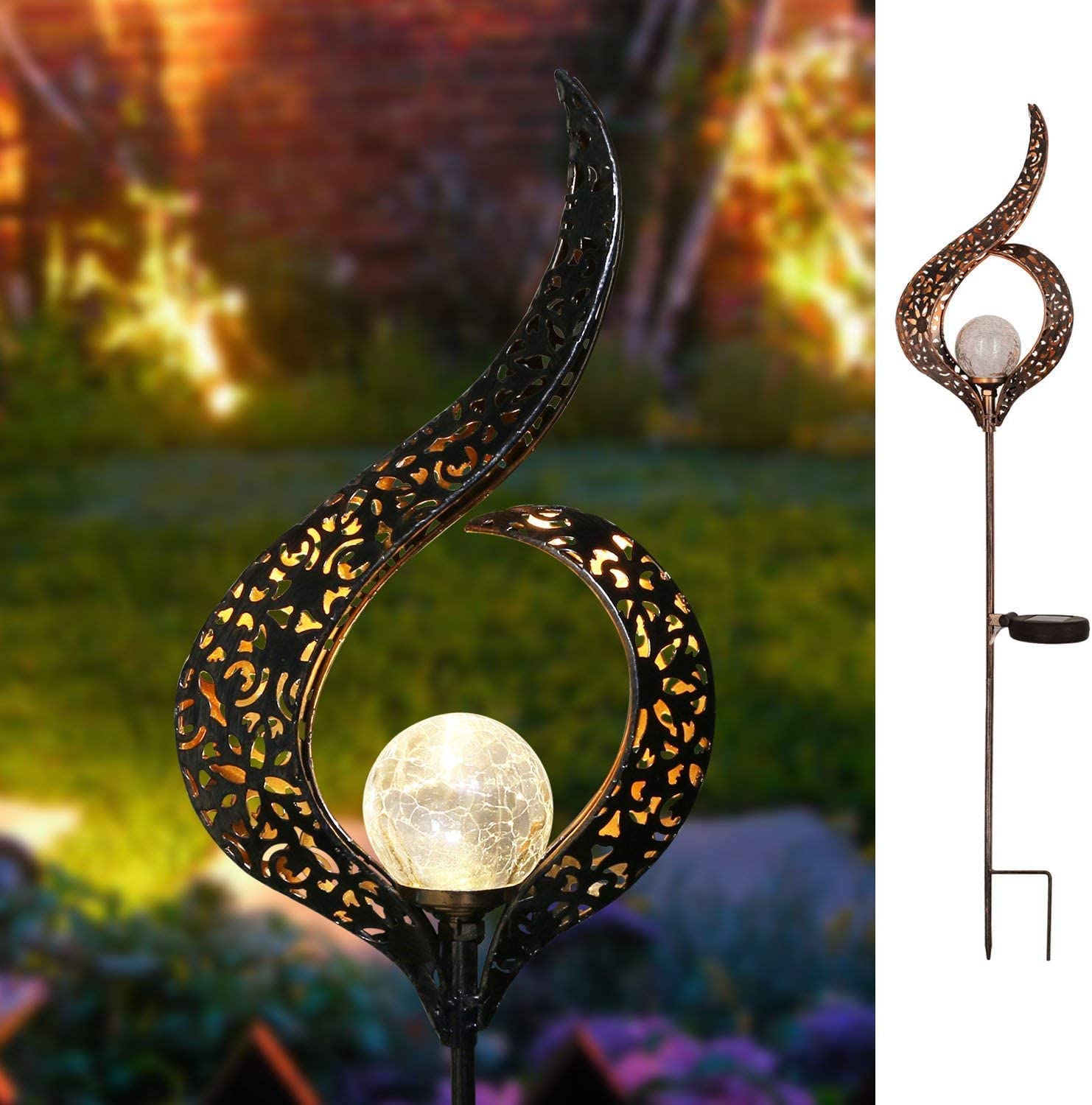 Crackle Glass Ball Solar Lights Garden Stake