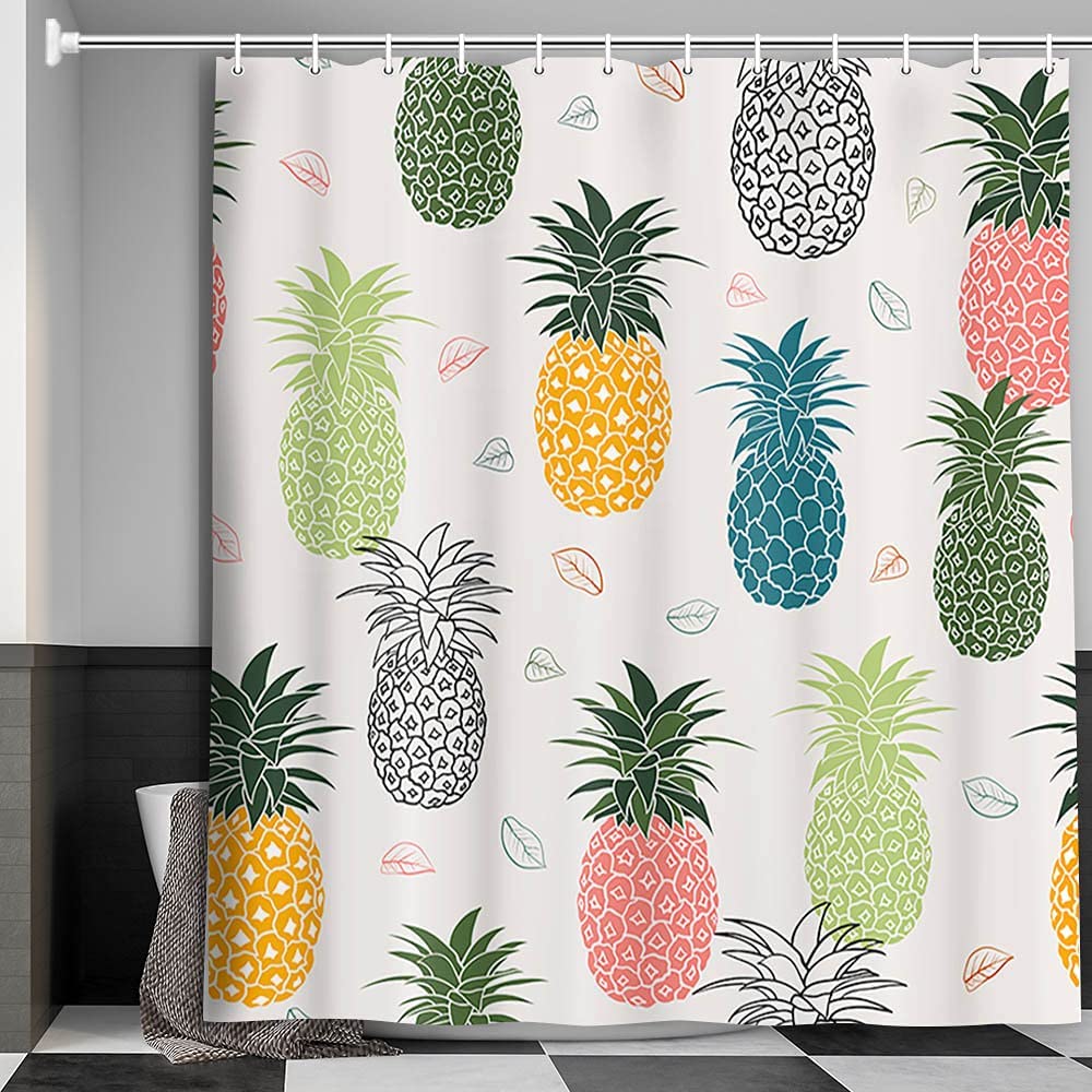 Beige Tropical Fruit Seamless Colorful Pineapple Shower Curtain