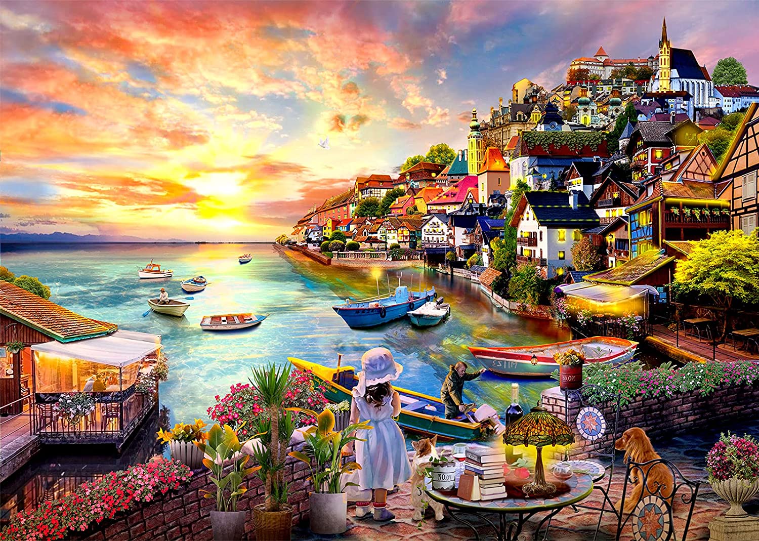 Little Girl Waiting at Seaside Village 1000 Pieces Jigsaw Puzzle