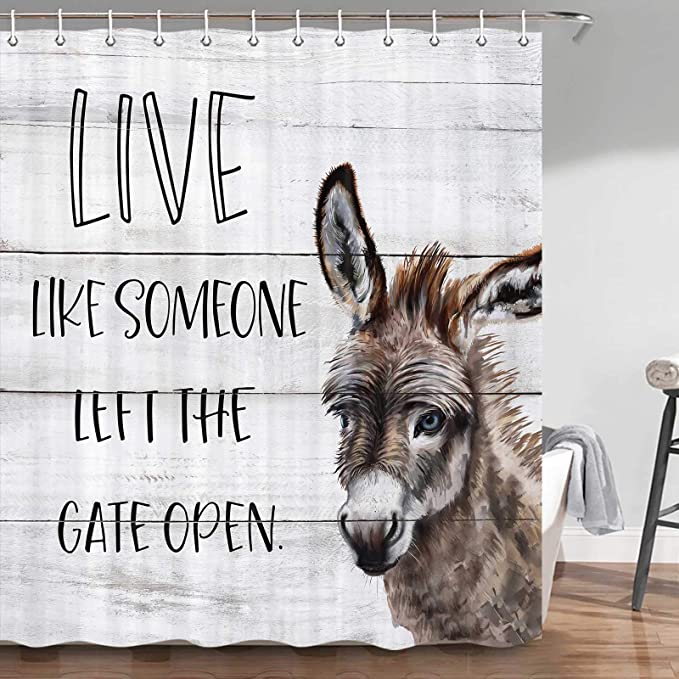 Barn Door Quotes with Donkey Shower Curtain