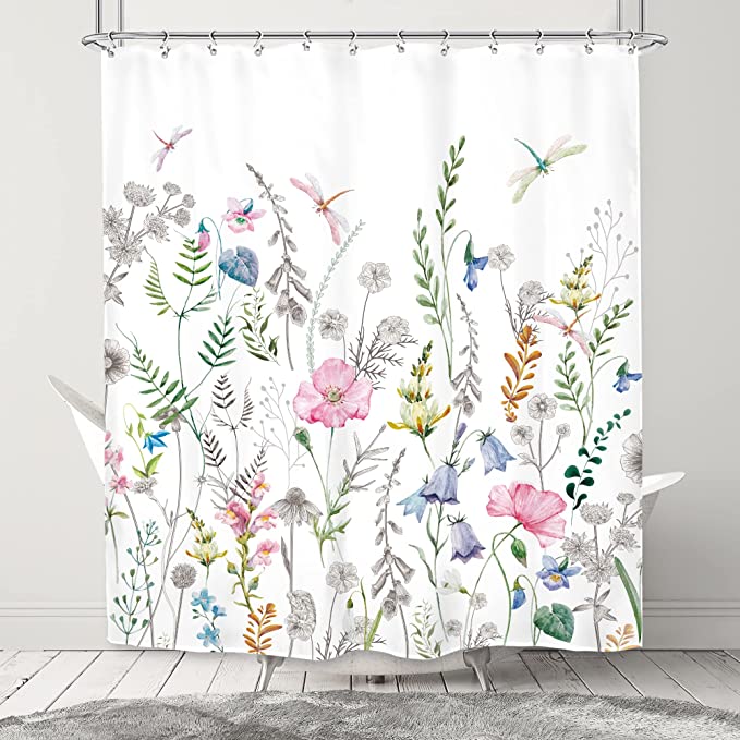 Eucalyptus Leaf with Colorful Dragonfly Shower Curtain