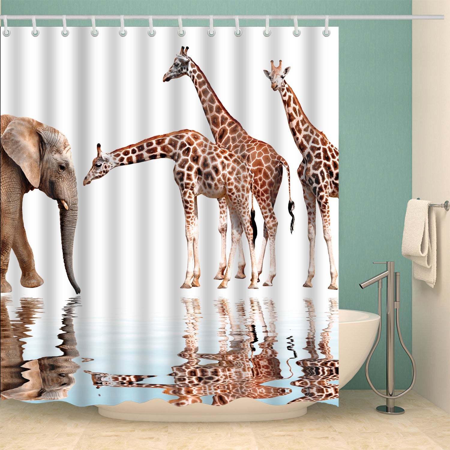 African Animals Elephant with Giraffe Shower Curtain