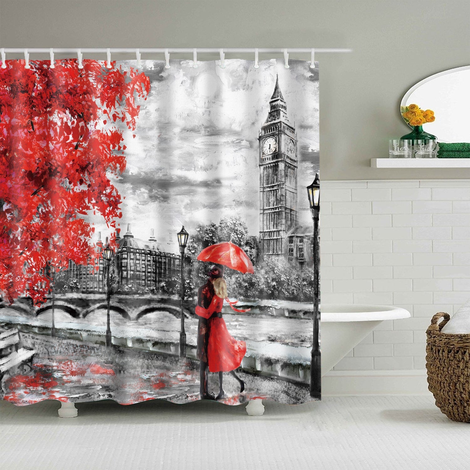 Autumn Lovers London Big Ben Shower Curtain Set - 4 Pcs