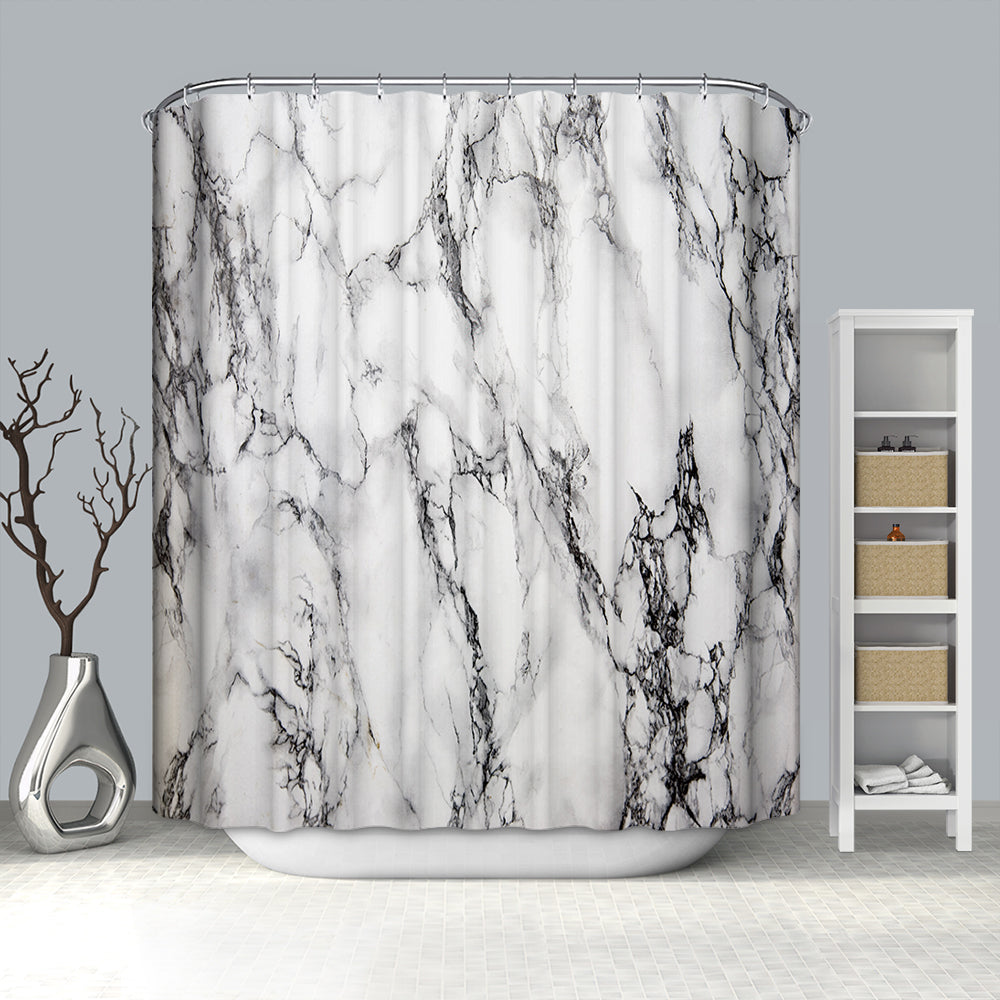 Cracked Lines Black and White Marble Shower Curtain Set - 4 Pcs