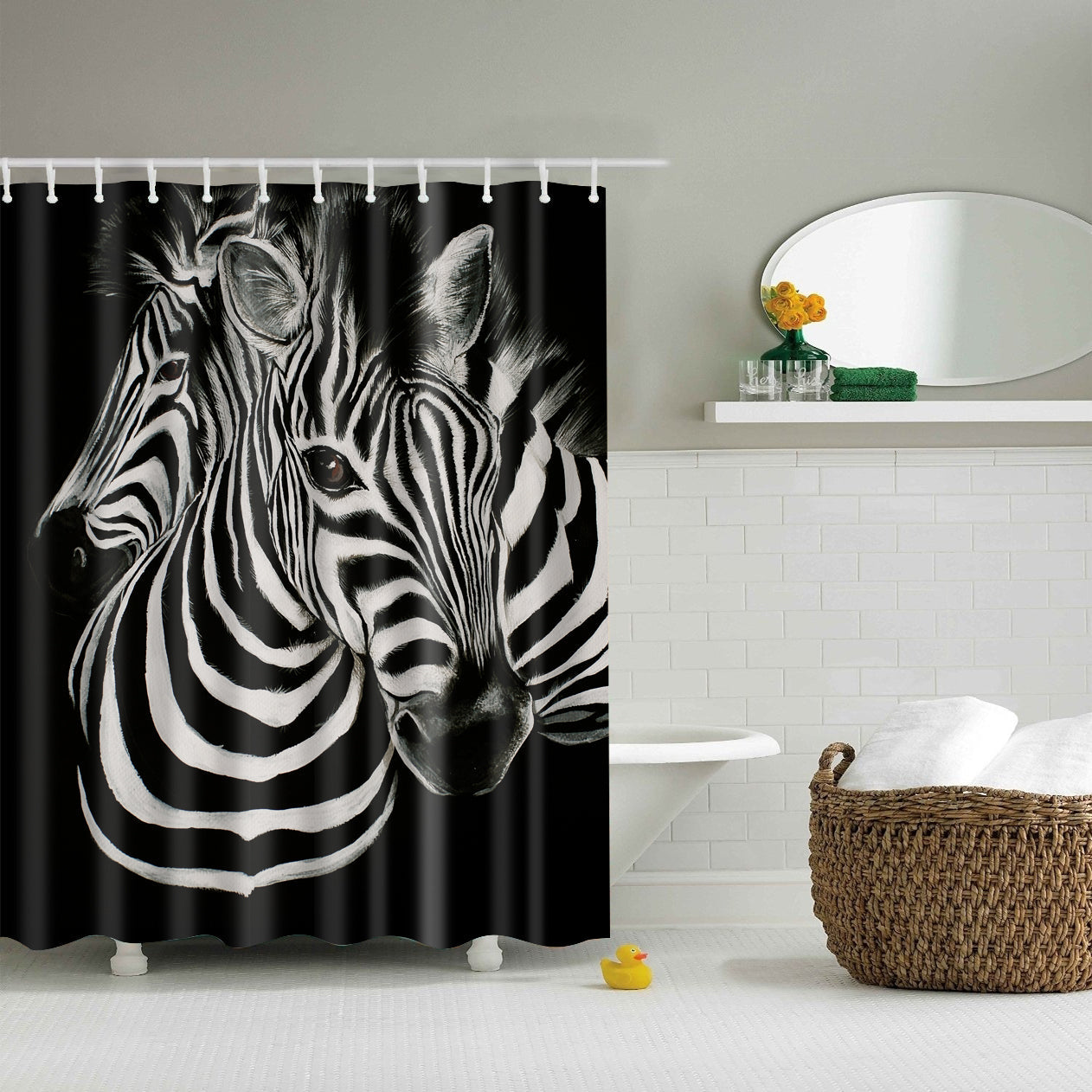 Black and White Drawing Zebra Shower Curtain