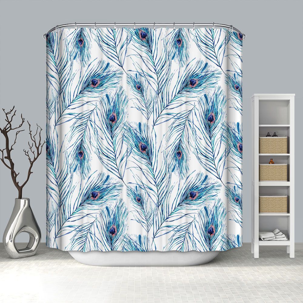 Blue Peacock Feather Shower Curtain Unique Bird Feathers