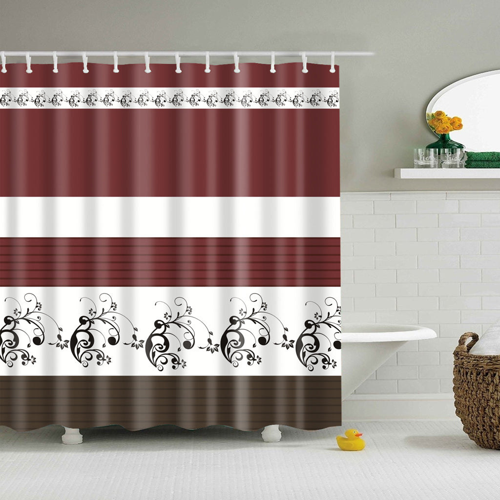 Brown Burgundy Traditional Floral Shower Curtain