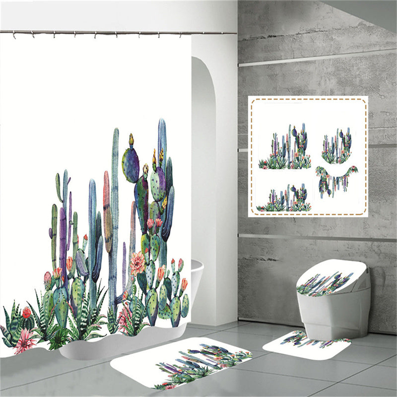 Clear and Nature Saguaro Cactus Shower Curtain Set - 4 Pcs