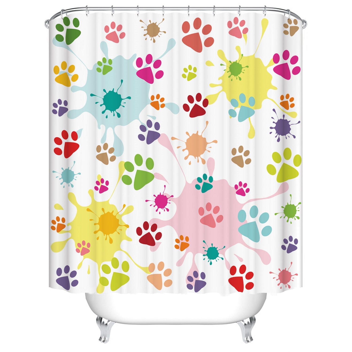 Cartoon Kids Rainbow Color Printing Dog Paw Print Shower Curtain