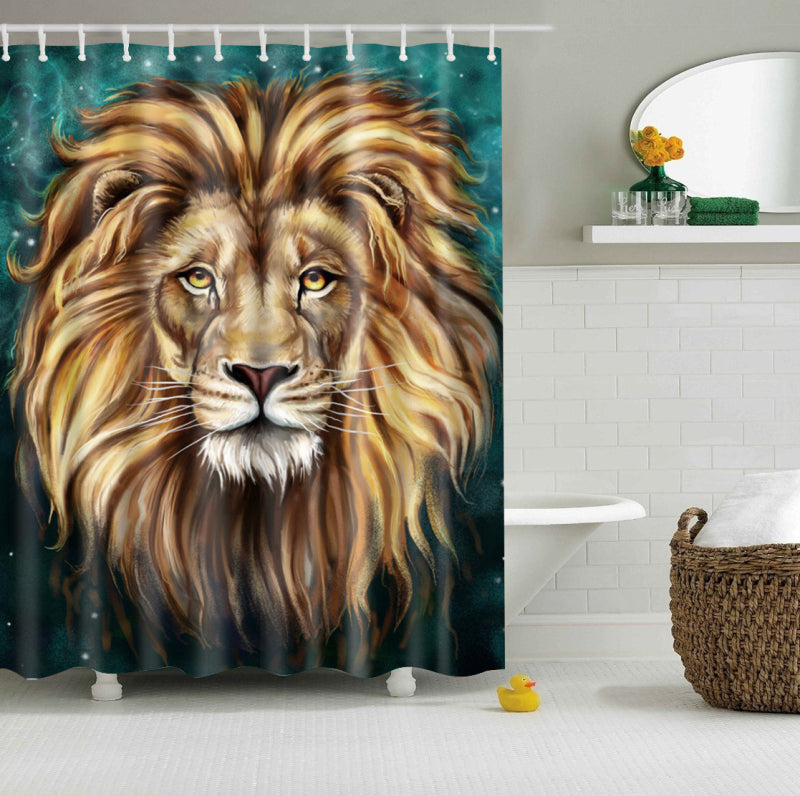 Yellow Lion Hairstyle Shower Curtain Set - 4 Pcs