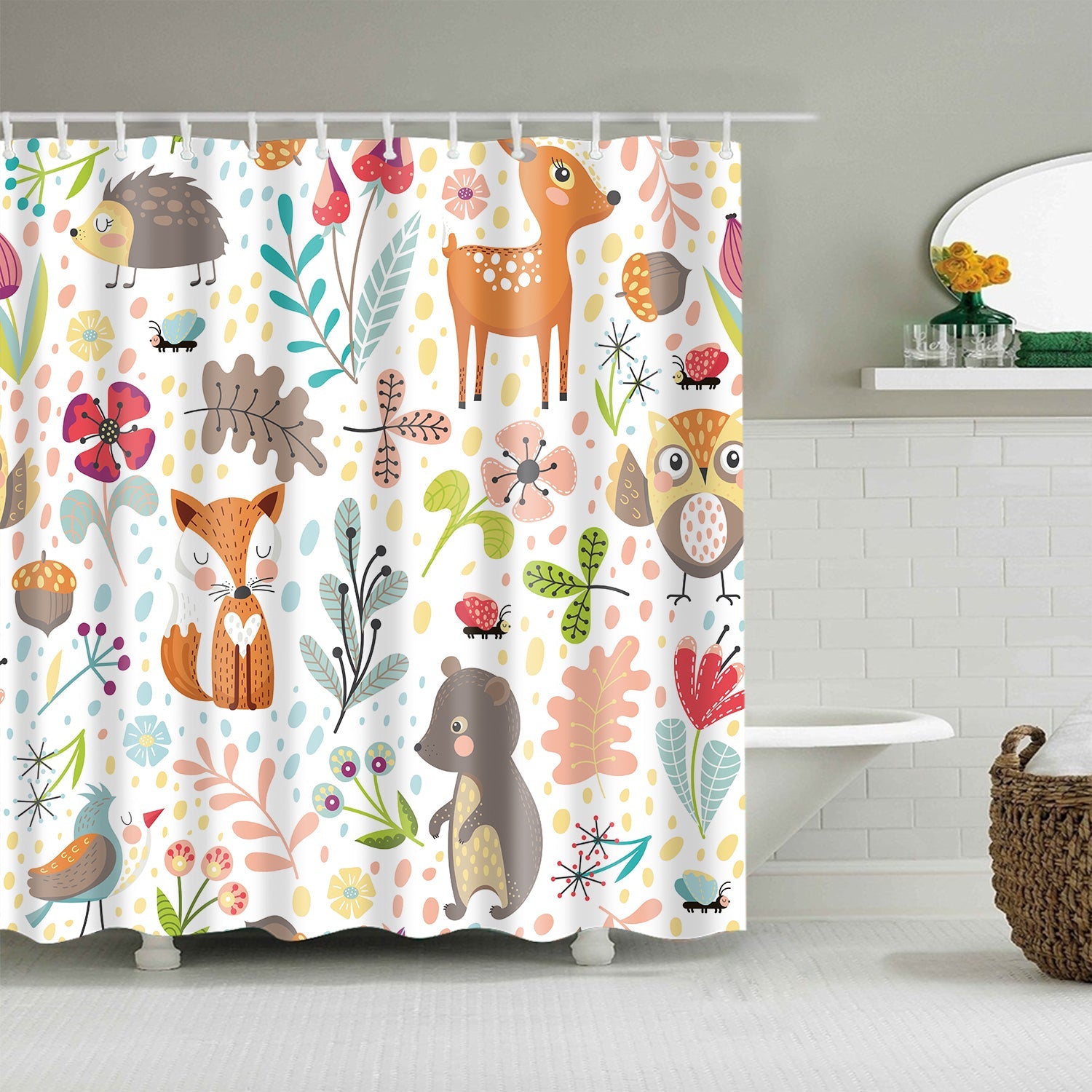 Autumn Forest Animal Fox Deer Shower Curtain