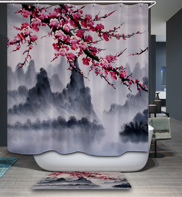 Asian Oriental Mountain Shower Curtain