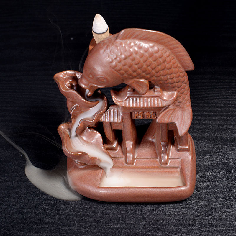 Chinese Fish Jumping Carp Backflow Incense Burner