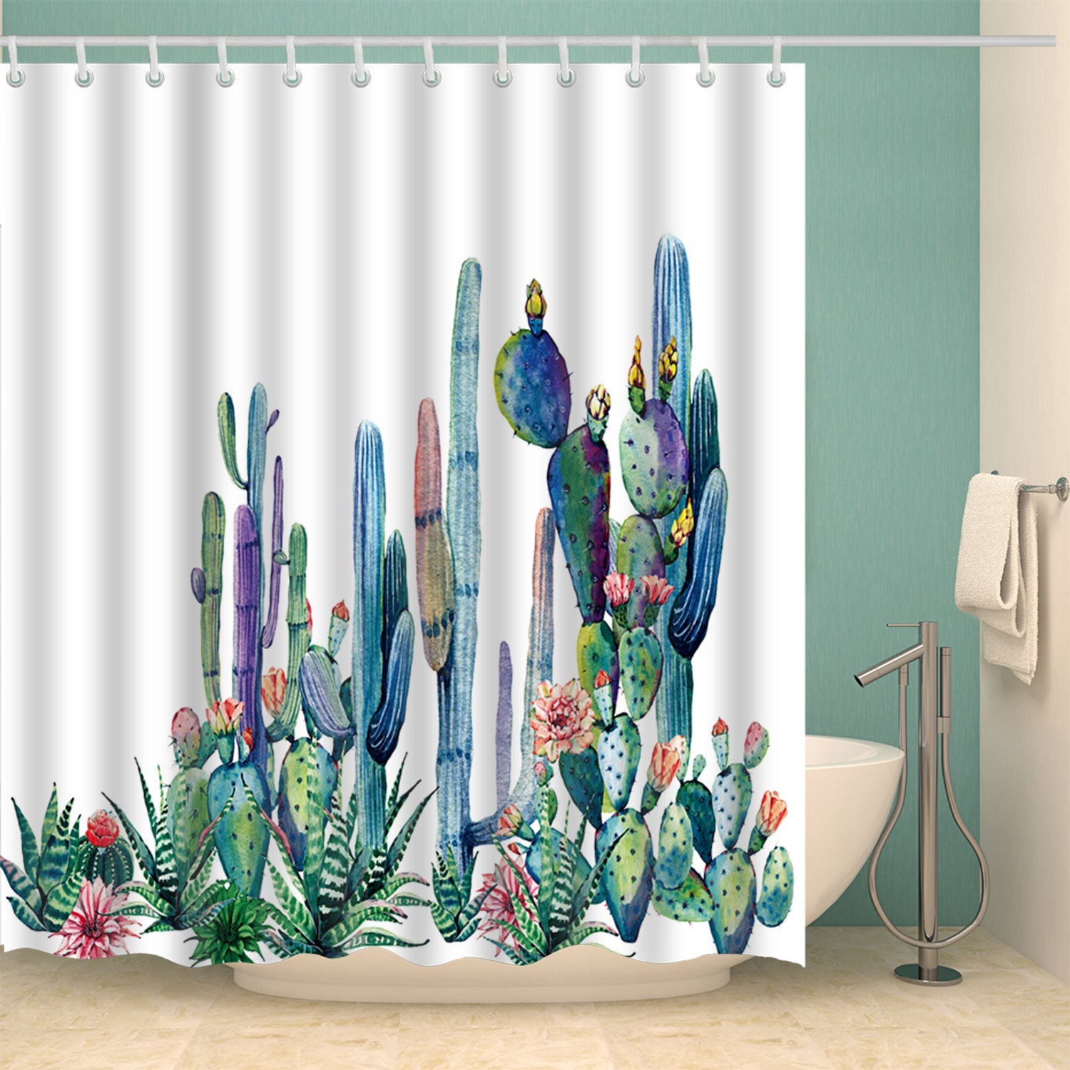 Clear and Nature Saguaro Cactus Shower Curtain Set - 4 Pcs